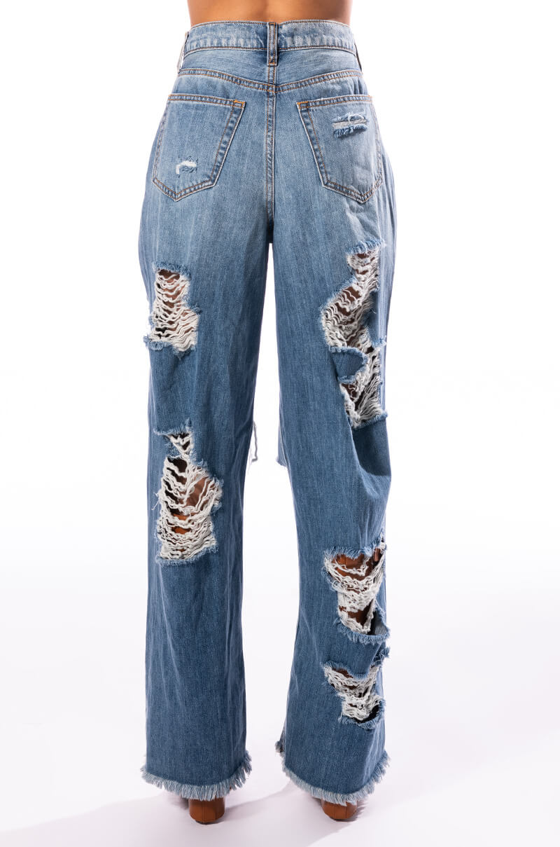 ELLA BELLA HIGH RISE WIDE LEG DISTRESSED JEANS