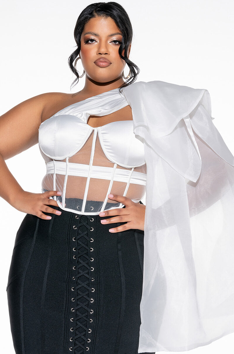 ENCORE ONE SHOULDER MESH PANEL CORSET