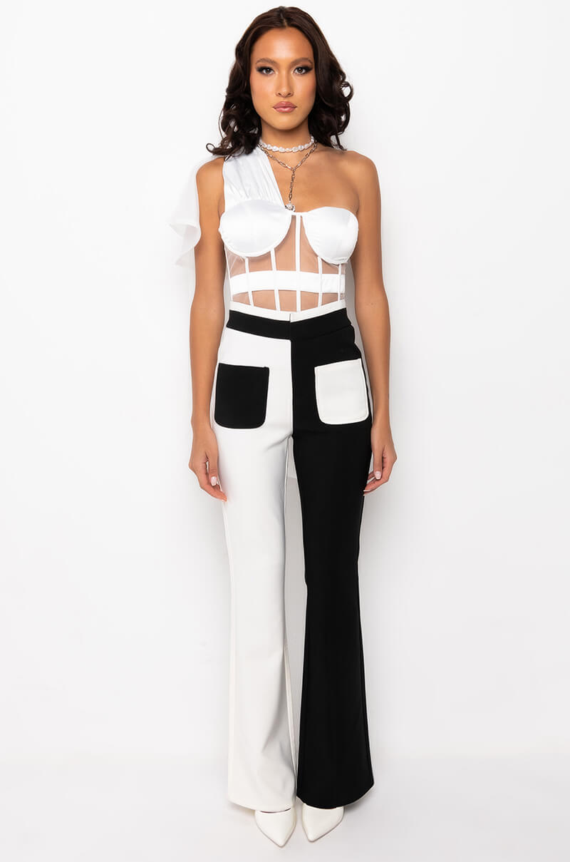 ENCORE ONE SHOULDER MESH PANEL CORSET