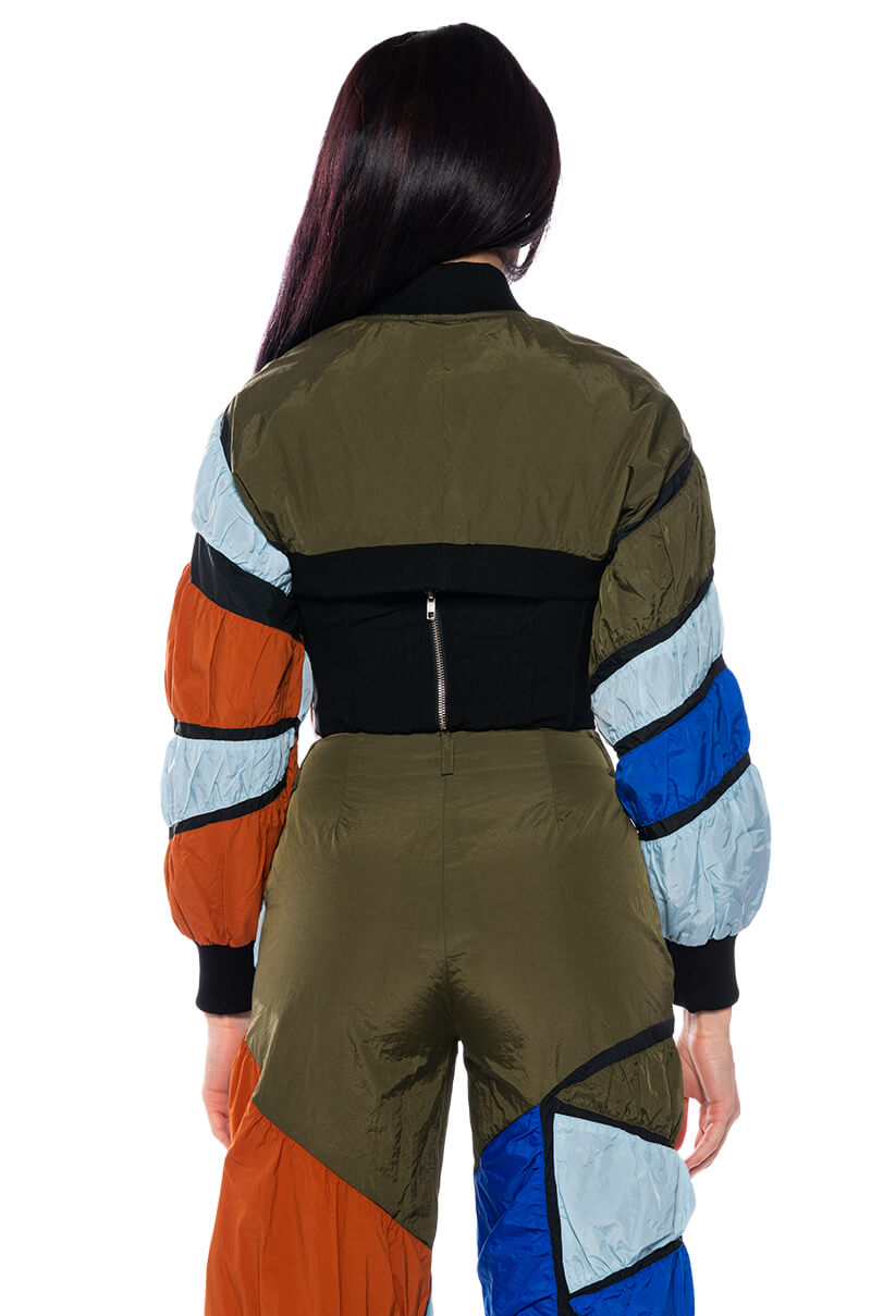 ENJOY THE RIDE MULTI COLORED CROP BOMBER