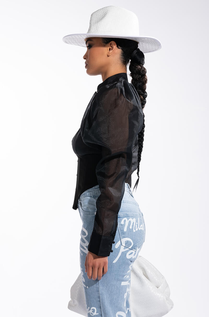 ENVIOUS CUTOUT LONG SLEEVE CORSET BLOUSE