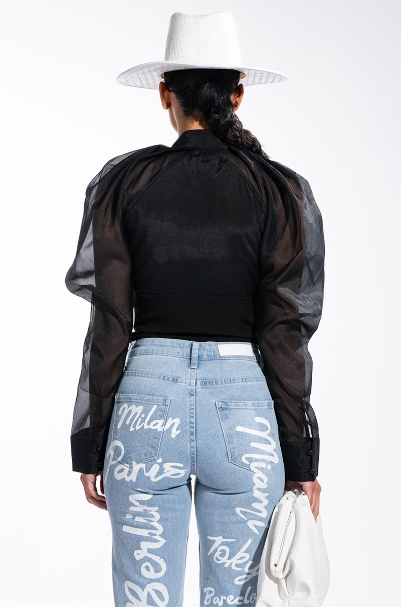 ENVIOUS CUTOUT LONG SLEEVE CORSET BLOUSE