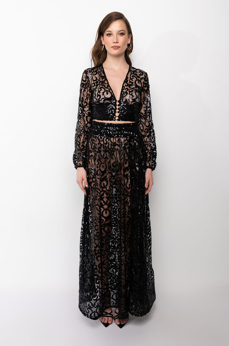 ESTELLE SEQUIN MAXI SKIRT