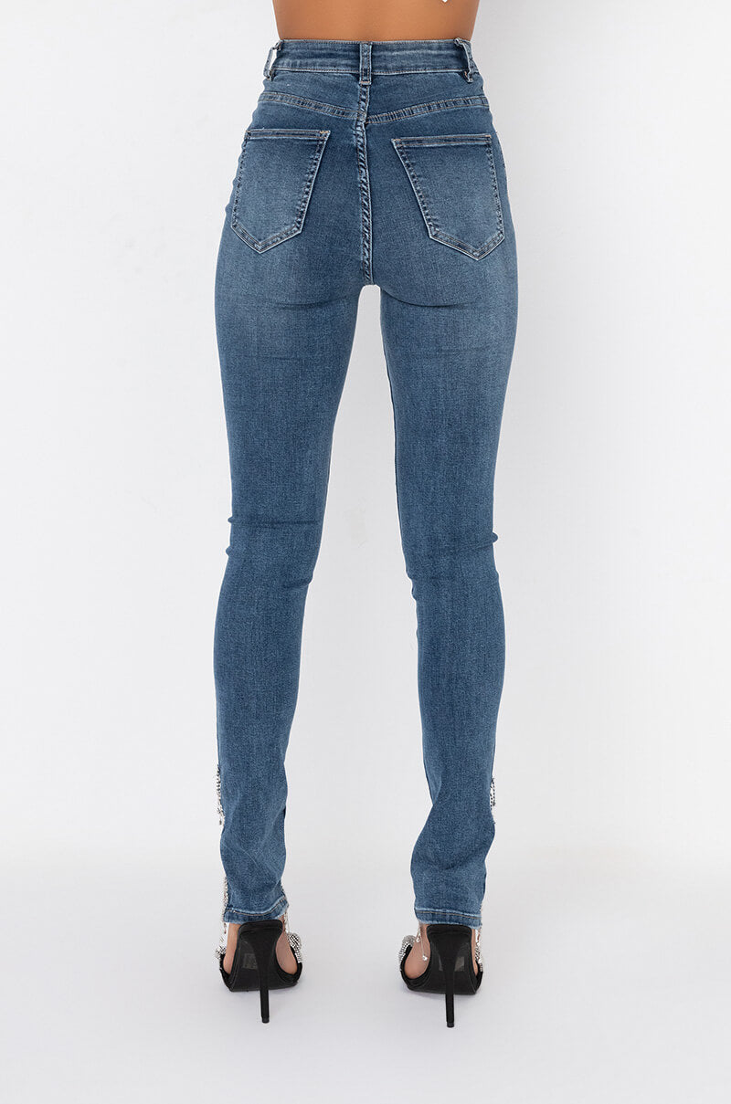 EXTREME STRETCH HIGH RISE SKINNY JEANS RHINESTONE