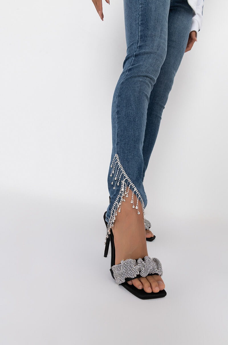 EXTREME STRETCH HIGH RISE SKINNY JEANS RHINESTONE