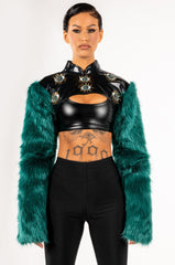 EYE OF THE BEHOLDER FAUX FUR LONG SLEEVE CROP TOP