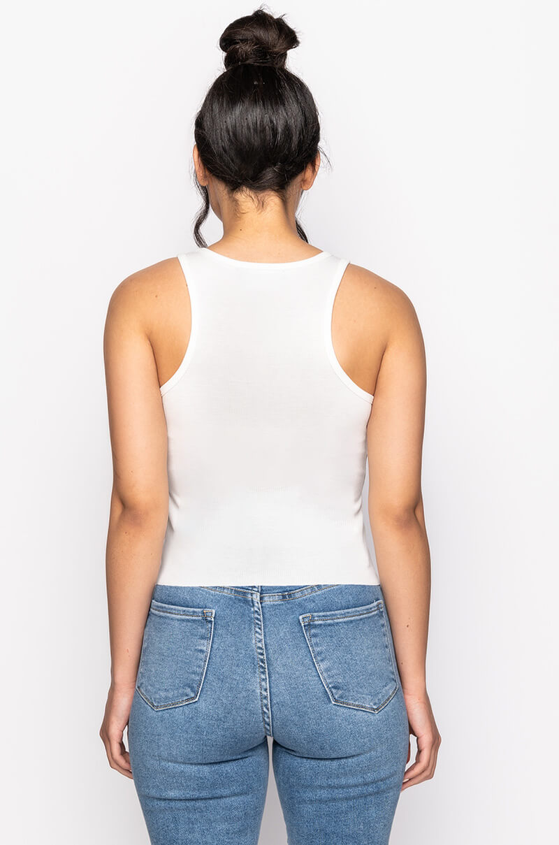 EYES UP HERE RHINESTONE TANK