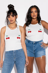 EYES UP HERE RHINESTONE TANK