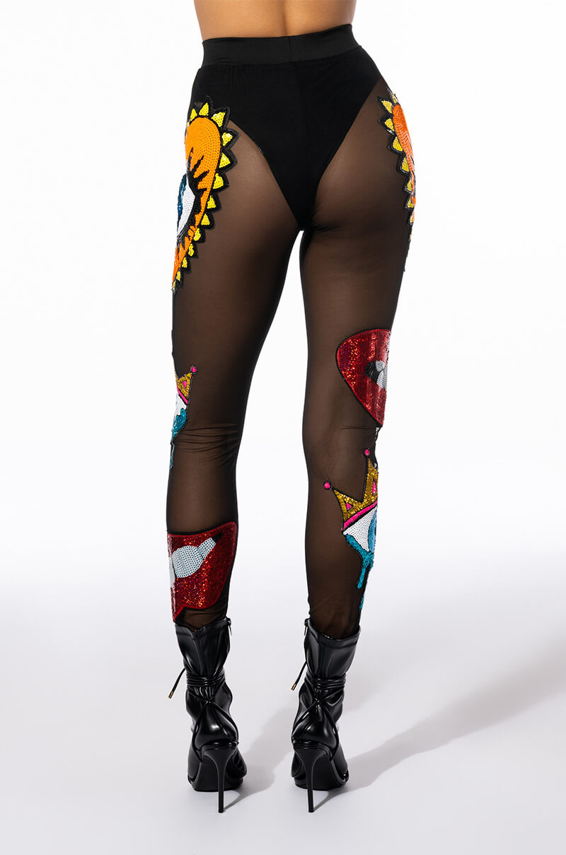EYES WIDE SHUT SEQUIN MESH LEGGING