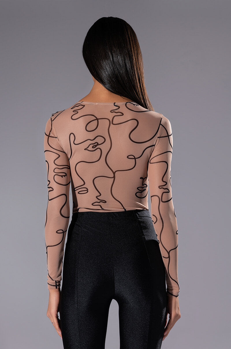FACE TO FACE LONG SLEEVE MESH BODYSUIT
