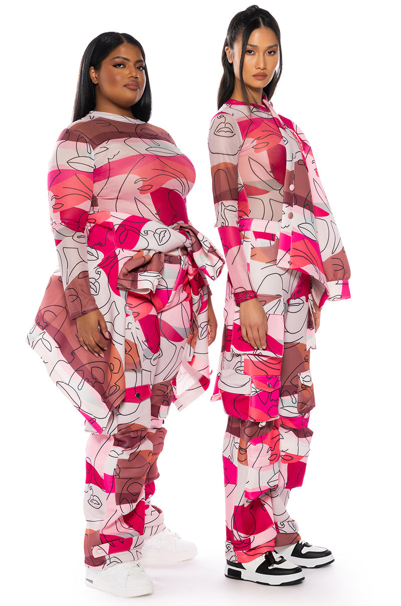 FACES PRINTED MESH BODYSUIT