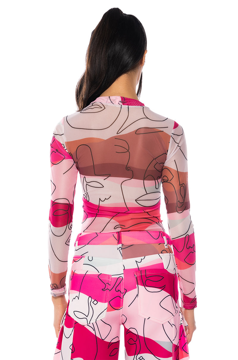 FACES PRINTED MESH BODYSUIT