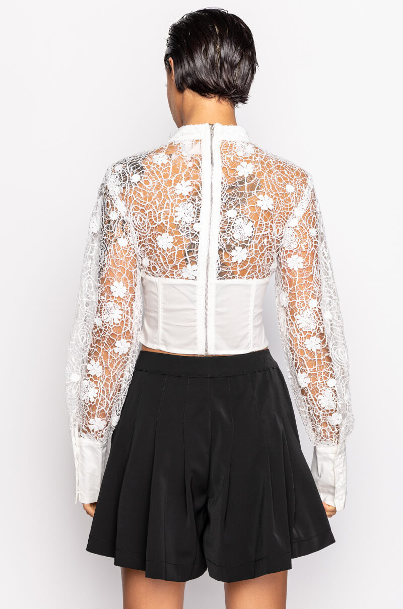 FANTASY LONG SLEEVE MOCK NECK LACE BLOUSE