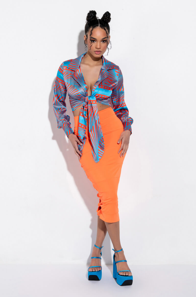 FEELING CHEEKY SATIN WRAP FRONT BLOUSE
