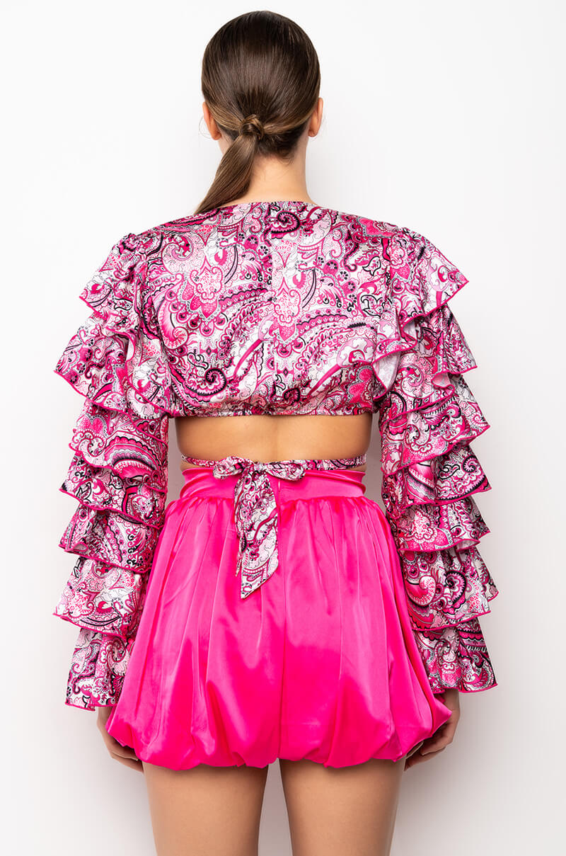 GINA TIE FRONT RUFFLE SLEEVE BLOUSE