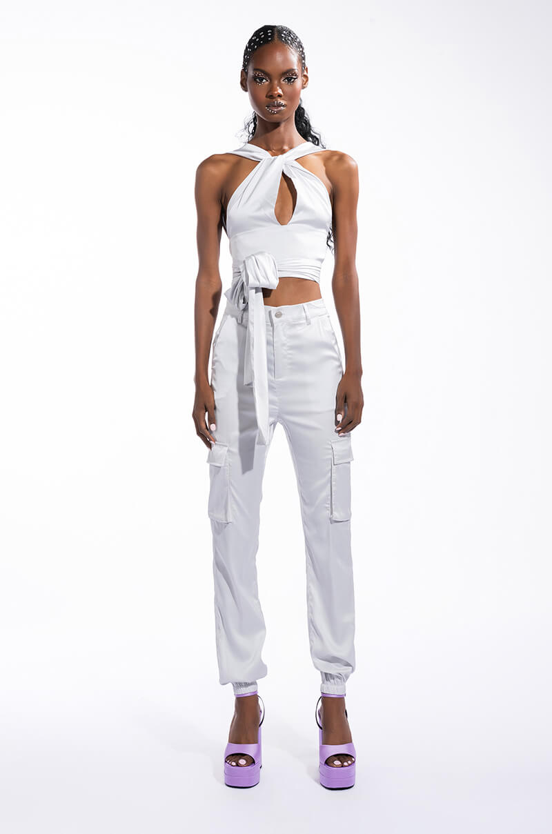 FIASCO SATIN HALTER CROP TOP