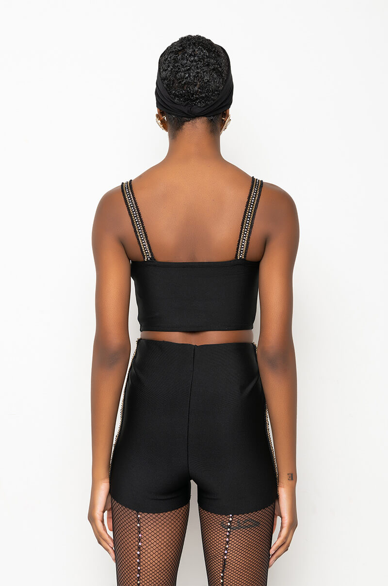 FIRST PLACE RHINESTONE TRIM BANDAGE CROP TOP