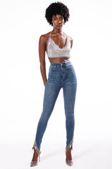 EXTREME STRETCH HIGH RISE SKINNY JEANS RHINESTONE