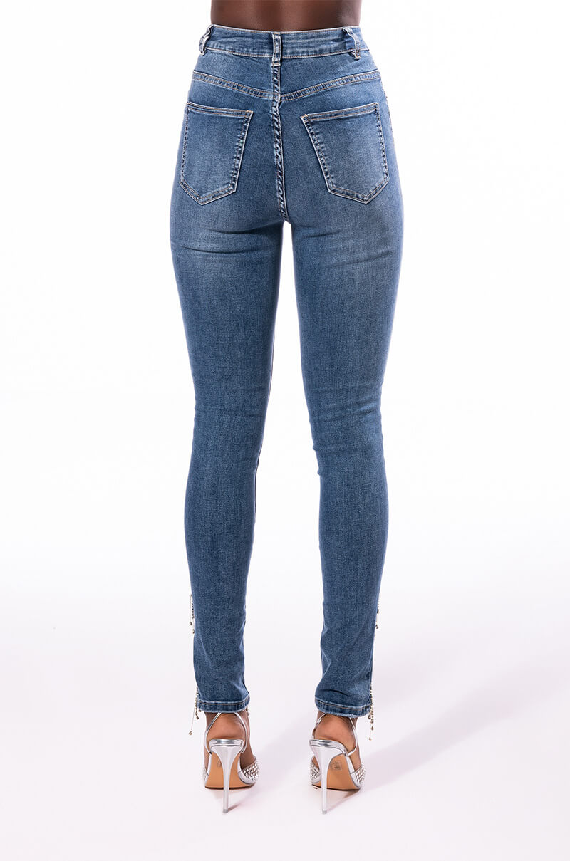 EXTREME STRETCH HIGH RISE SKINNY JEANS RHINESTONE