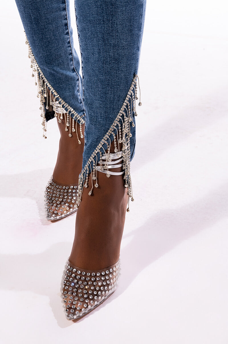 EXTREME STRETCH HIGH RISE SKINNY JEANS RHINESTONE