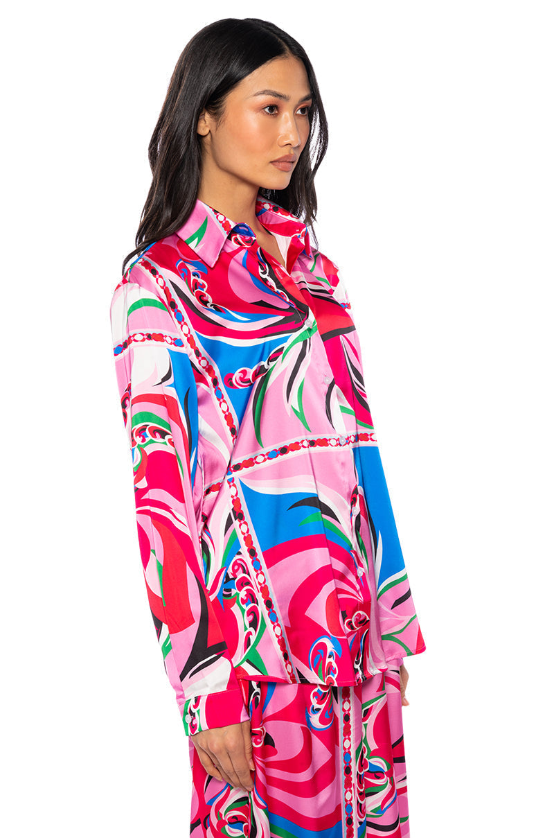 FLORENCE SATIN PRINTED BUTTON DOWN