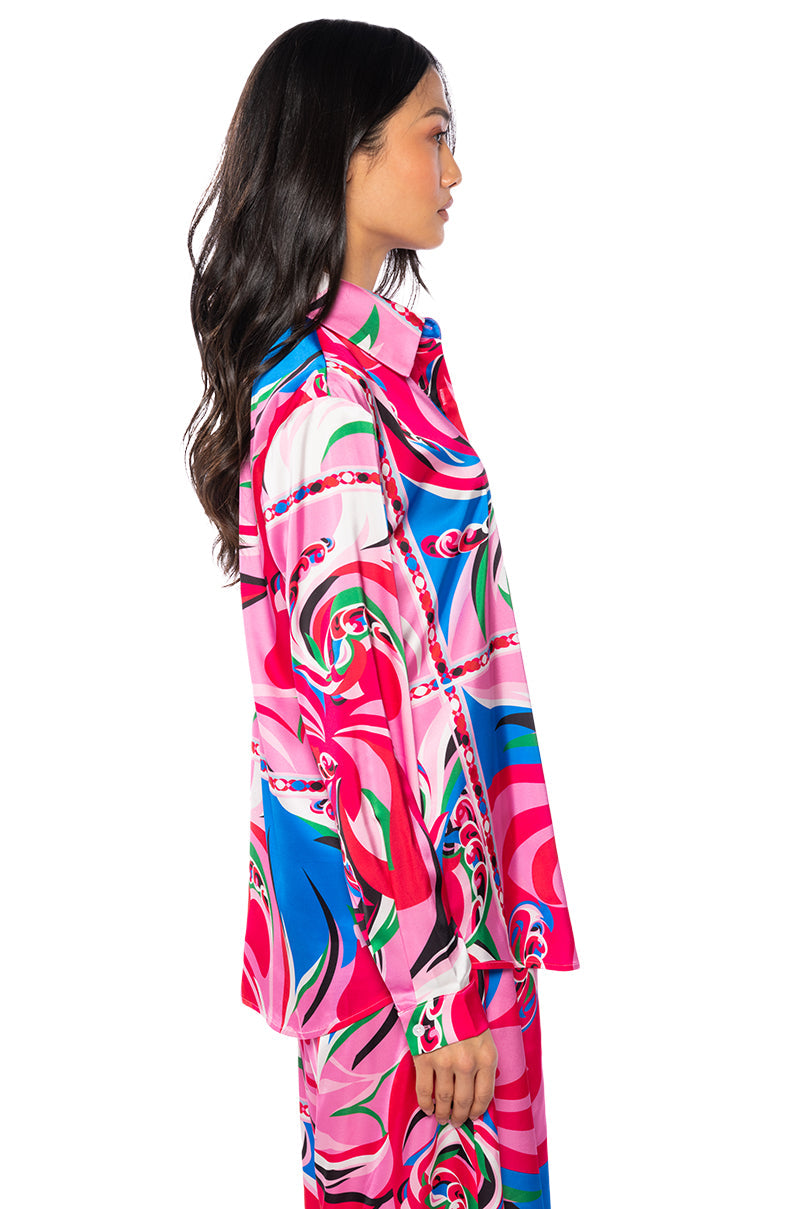FLORENCE SATIN PRINTED BUTTON DOWN