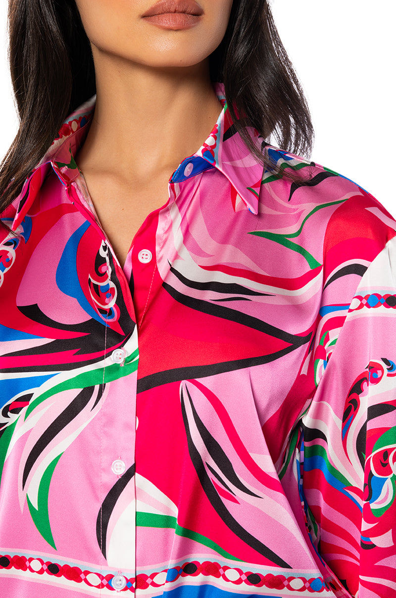 FLORENCE SATIN PRINTED BUTTON DOWN
