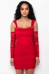 FORGIVE ME OFF THE SHOULDER RUCHED MIDI DRESS