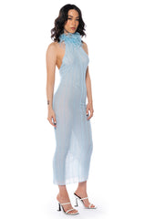 FORTUNA FEATHER HALTERNECK MESH MIDI DRESS