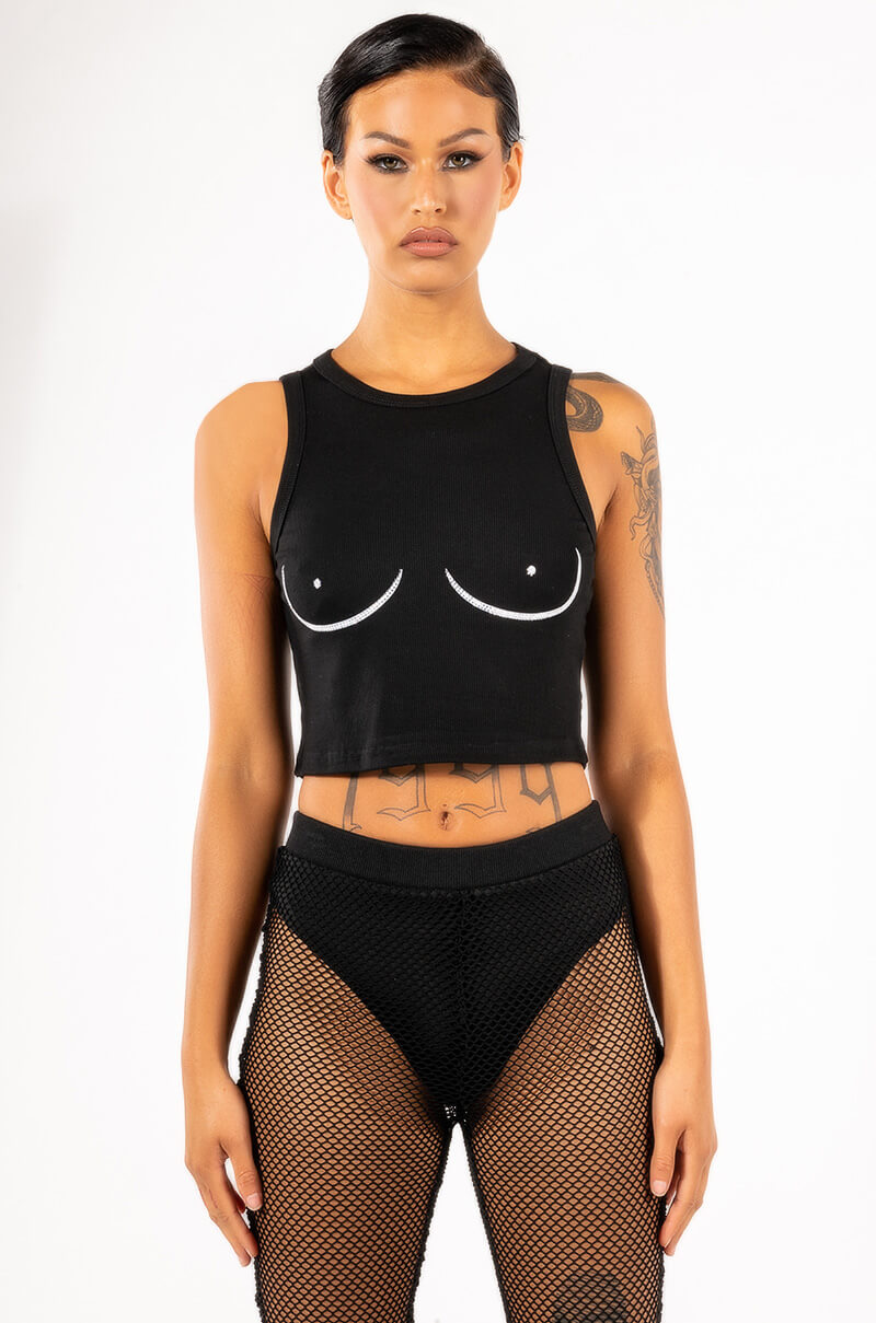 FREE THE PIERCINGS CROPPED CREW NECK TANK