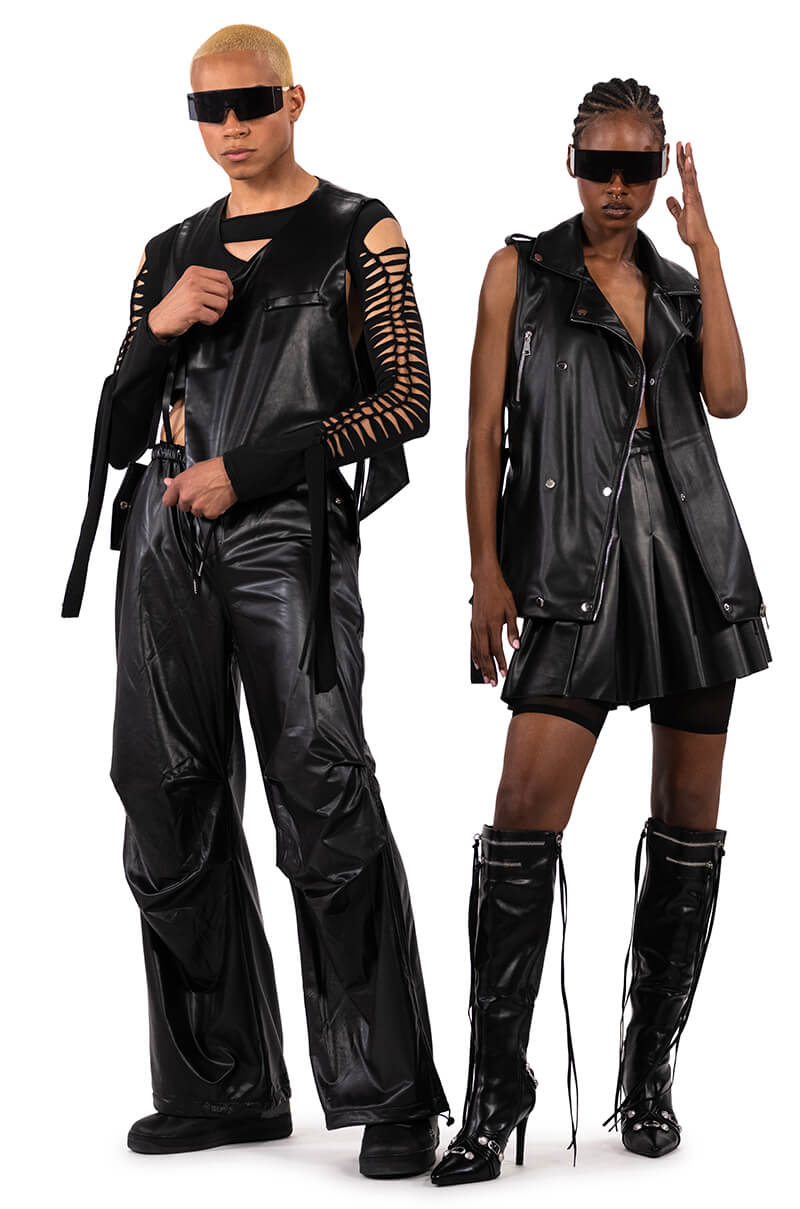 BIA CROPPED ASYMMETRICAL FAUX LEATHER VEST