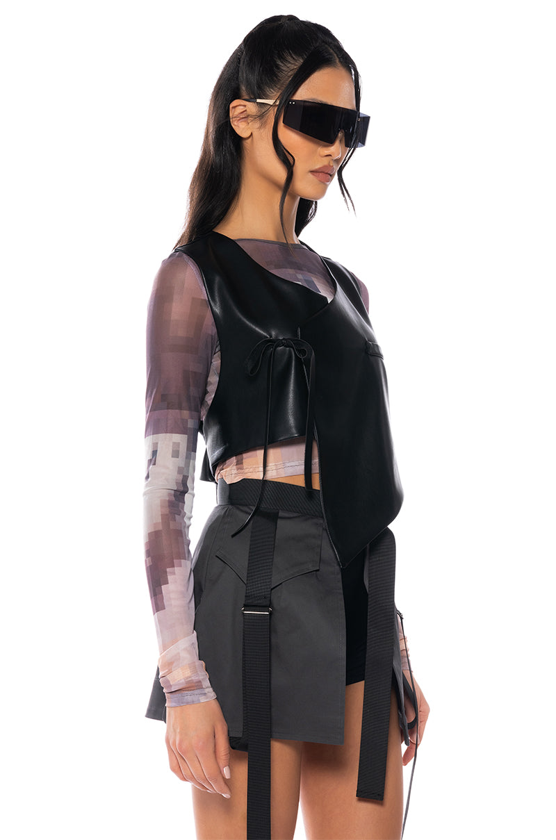 BIA CROPPED ASYMMETRICAL FAUX LEATHER VEST