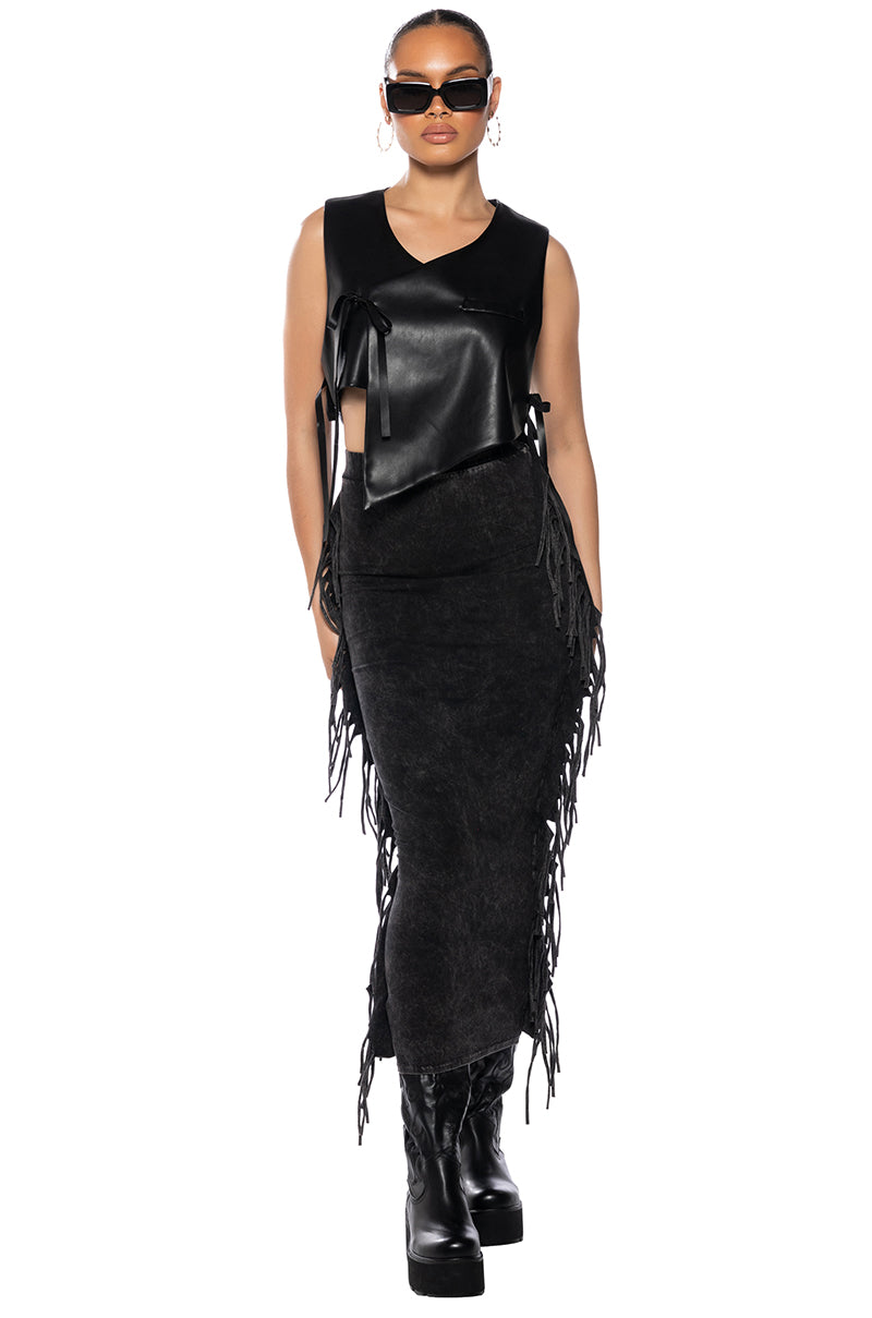 BIA CROPPED ASYMMETRICAL FAUX LEATHER VEST