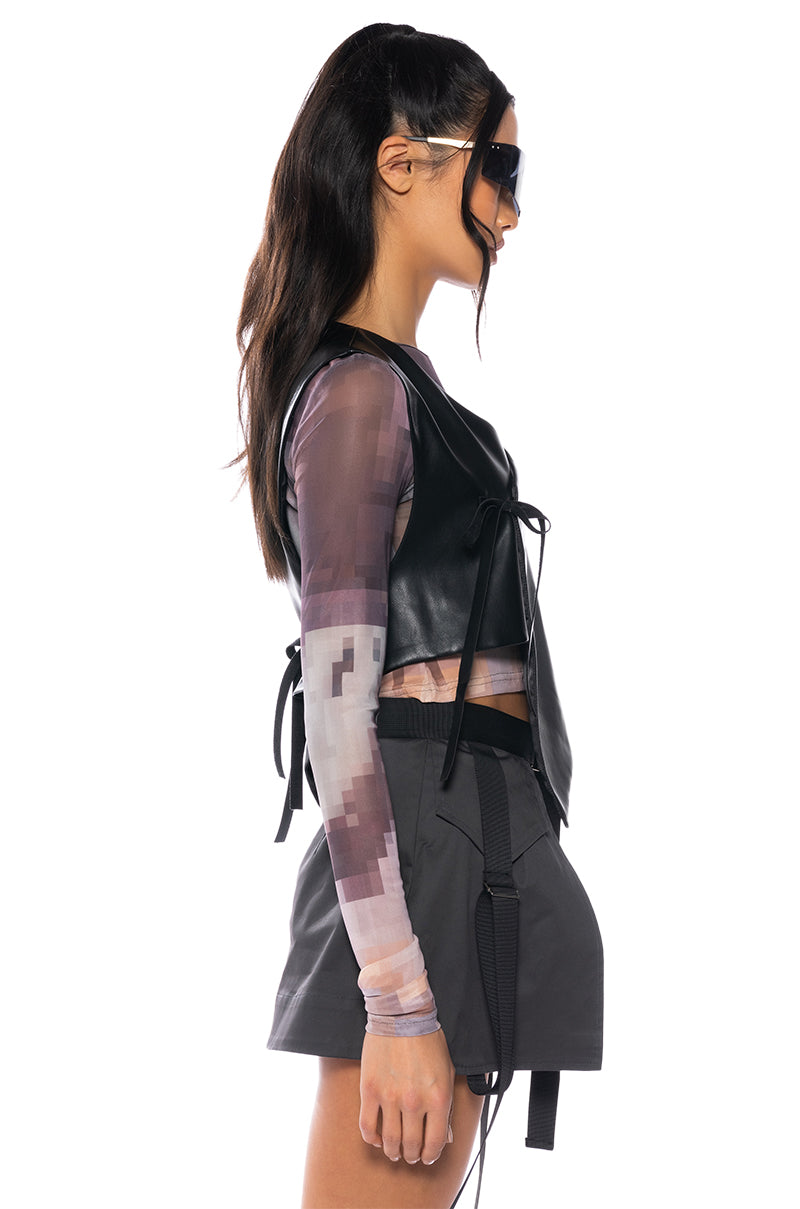 BIA CROPPED ASYMMETRICAL FAUX LEATHER VEST