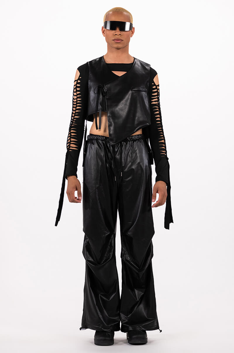 BIA CROPPED ASYMMETRICAL FAUX LEATHER VEST
