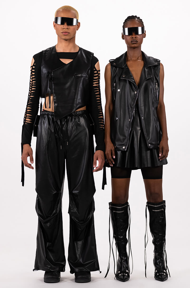 BIA CROPPED ASYMMETRICAL FAUX LEATHER VEST