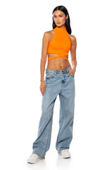 SLEEVELESS MOCK NECK TIE FRONT TOP