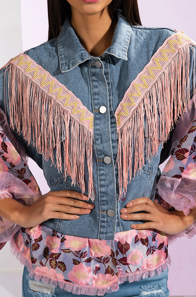 FRINGE EMBELLISHED DENIM JACKET