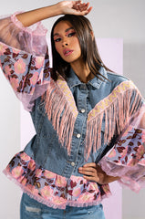 FRINGE EMBELLISHED DENIM JACKET