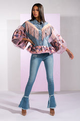 FRINGE EMBELLISHED DENIM JACKET