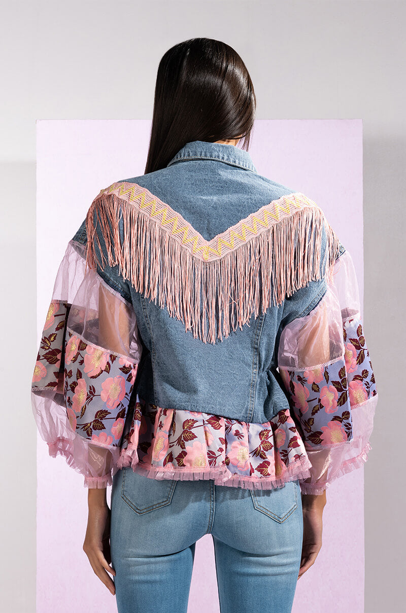 FRINGE EMBELLISHED DENIM JACKET