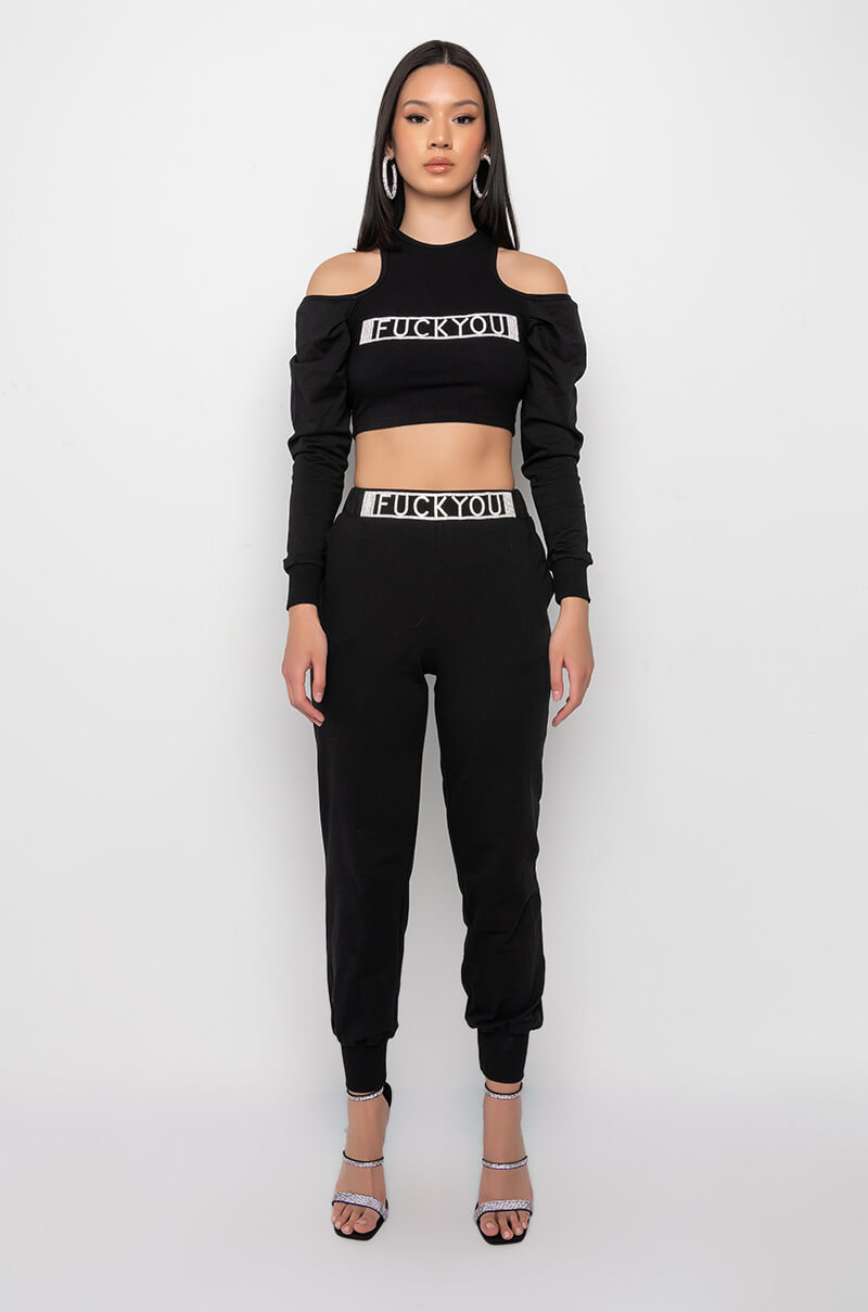 FU VERY MUCH COLD SHOULDER SWEATSHIRT