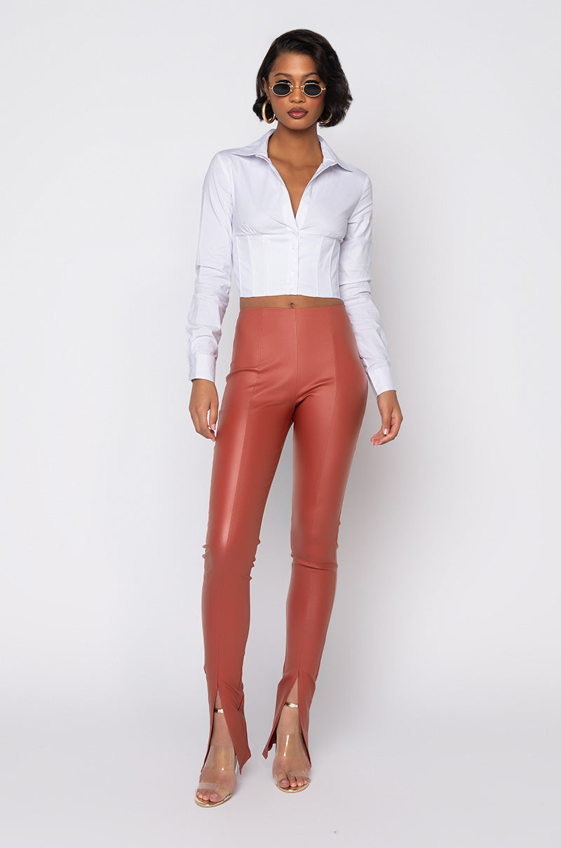 FULL OF SECRETS VEGAN LEATHER TROUSER