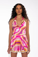 FUNKYTOWN SATIN HALTER CROP TOP