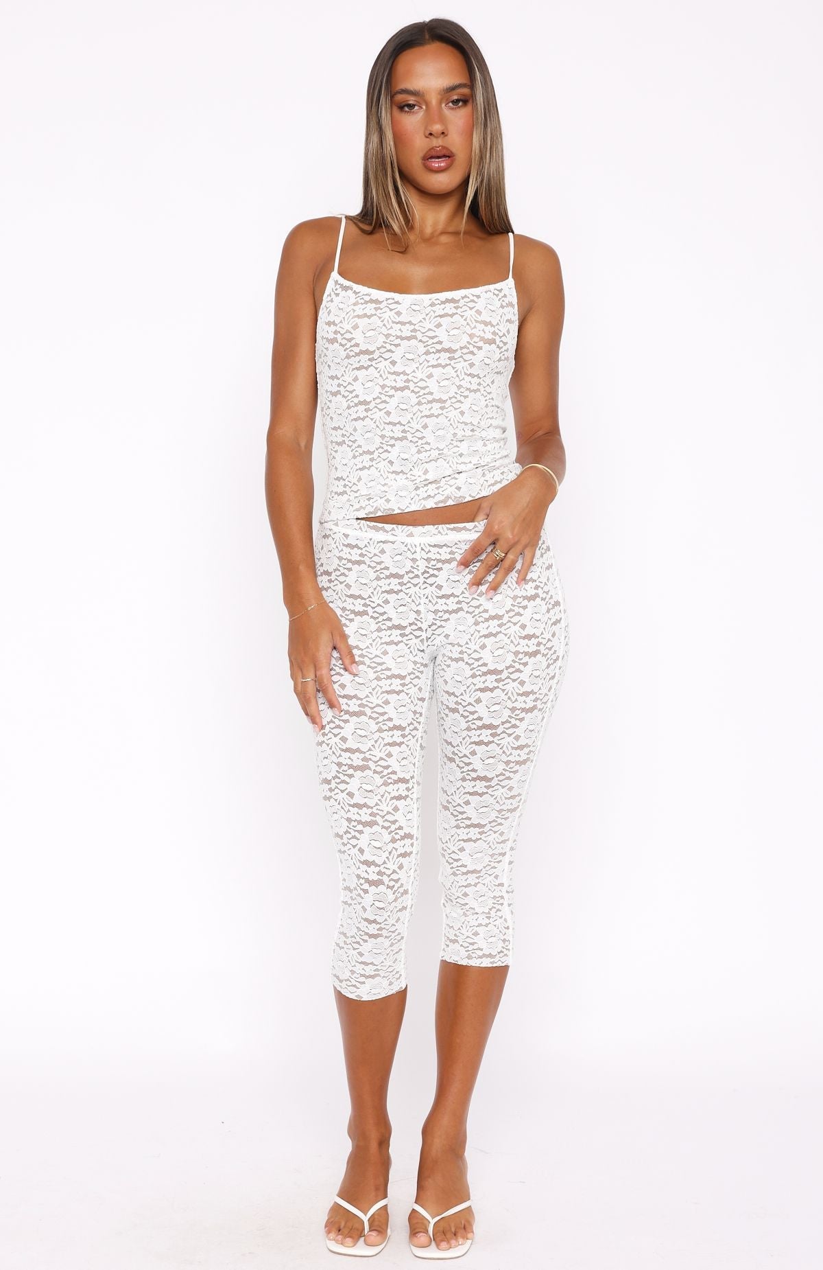 Vibe With Me Lace Capri Pants White