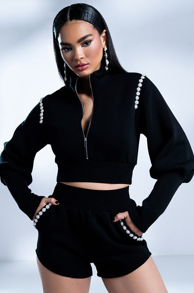 GEMINI PEARL DETAIL FRONT ZIP SCUBA SWEATSHIRT