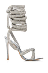 GEMMA PADDED RHINESTONE LACE UP SANDAL IN SILVER