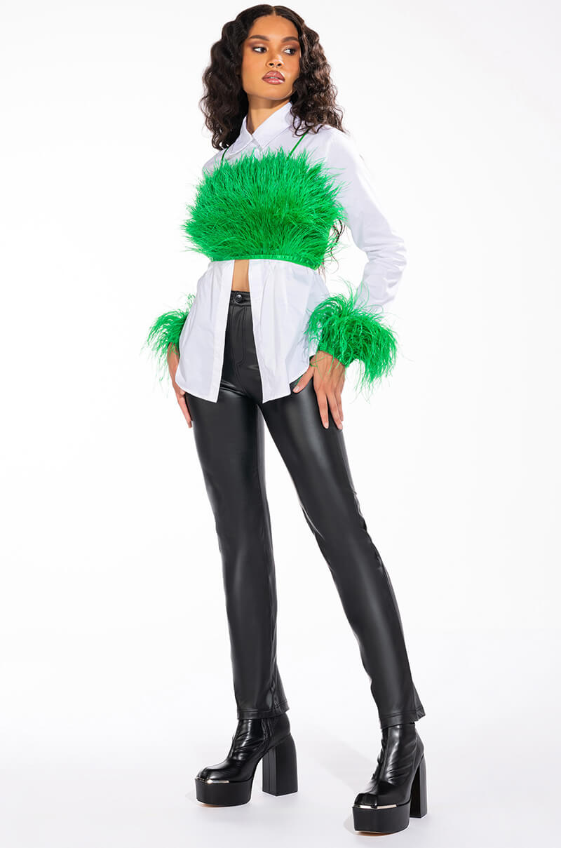 GENUINE OSTRICH FEATHER SLEEVELESS CROPPED BLOUSE