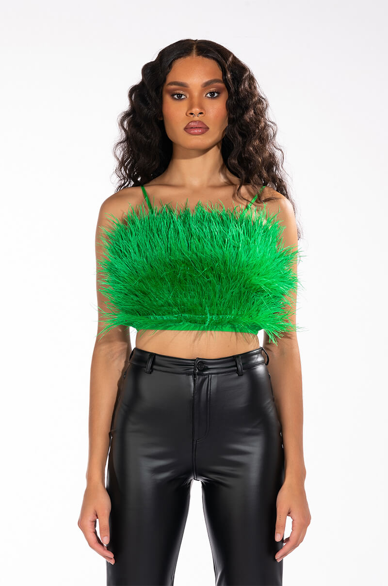 GENUINE OSTRICH FEATHER SLEEVELESS CROPPED BLOUSE