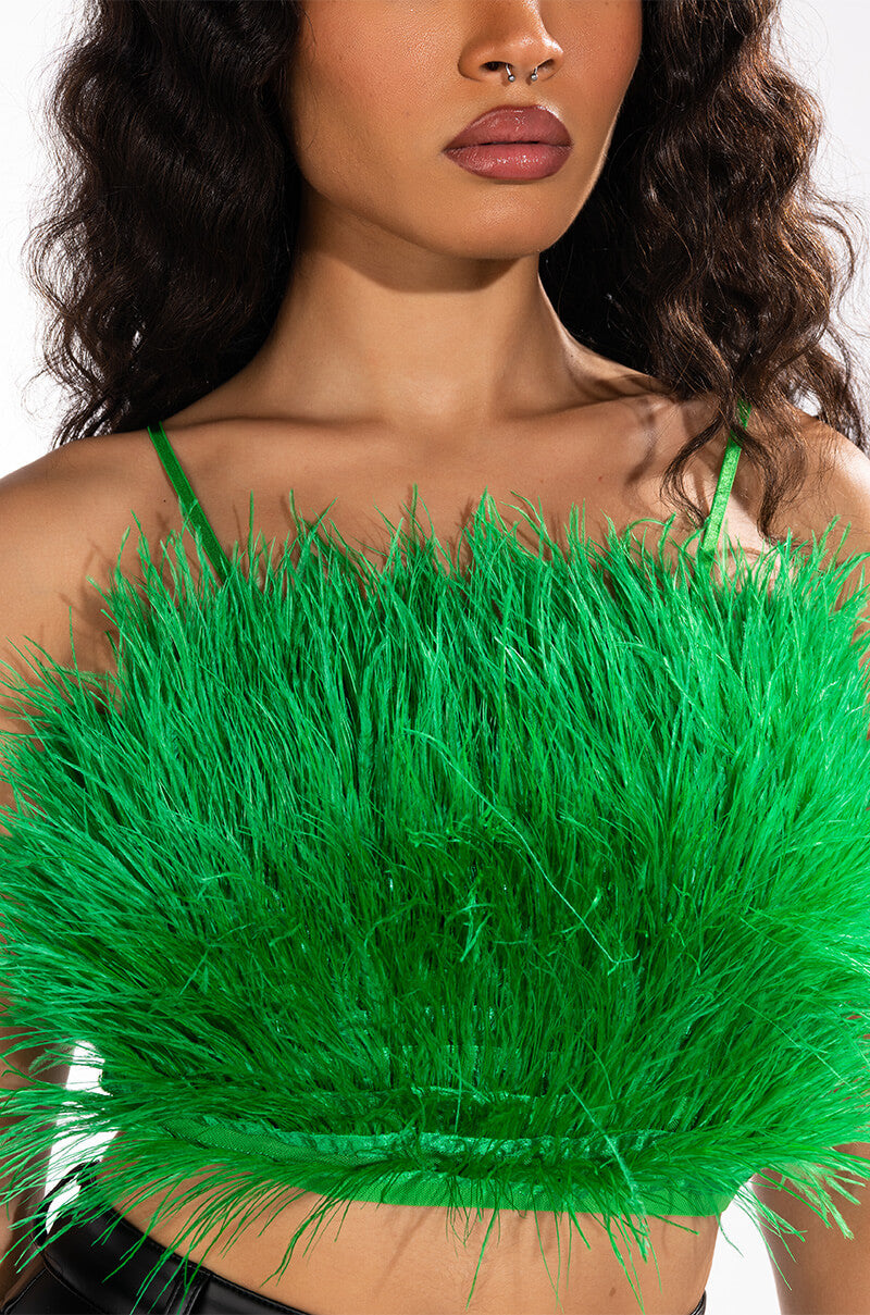 GENUINE OSTRICH FEATHER SLEEVELESS CROPPED BLOUSE